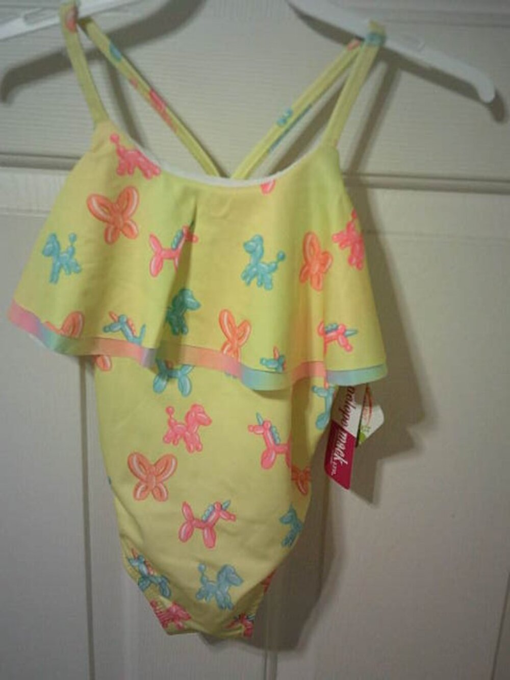 NEW PENELOPE MACK YELLOW 1 PC SWIMSUIT BALLOON DOG BUTTERFLY PRINT SZ 6 UPF 50+